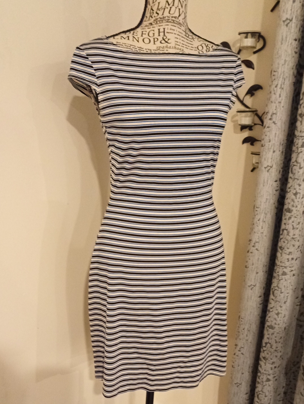 Rampage Black, White and Blue Striped Mini Bodycon Dress
